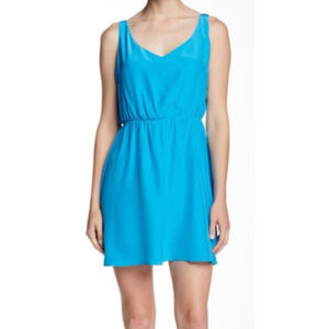 Amanda Uprichard Silk Crossback Blouson Dress Azure Blue Small